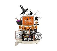Decoración Halloween Estilo Rústico - Señales Terroríficas De Madera Con Murciélagos Y Calabazas Para Habitación,Decoración para Bandejas Escalonadas de Hogar para Salón, Dormitorio, Estanterías y Mes