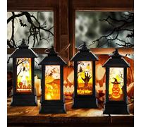 Decoracion Halloween Exterior Linterna, 4 Piezas Linterna de Llama de Halloween, Decoracion Halloween Exterior, para Interior Exterior Vacaciones Jardín Halloween Fiesta Decoración