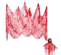 Decoración Halloween Tela Sangrienta de Gasa 1 unidad 8m x 2,15m Blanca con Sangre Falsa para Fiestas Terroríficas y Casas Embrujadas