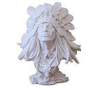 Decoración India Yeso Figurilla De La Historia Colección Decoración Del Hogar,Jefe Indio Figura Estatua Del Busto,Tallado A Mano Figura De Los Indios Nativos Americanos Escultura-Un 25x17x30cm(10x7x12