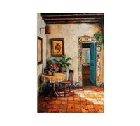 Decoración interior mexicana - Cuadro de estilo rústico y escena de puerta azul, póster de lienzo para dormitorio, decoración de habitación, oficina, regalo, 24 x 36 pulgadas (60 x 90 cm)