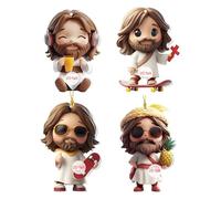 Decoración Jesús, de Navidad Acrílico 2D Jesús | 4 Pendelicos para casa, Coche, Pared, Puerta, Fiesta, Bolsa Estilo religioso Festivo