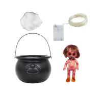 Decoración Kittel de Halloween, macetas de caldero de | Decoración de macetas de con Luces LED | Construcción Estable Accesorios de Miedo para la Mesa de Entrada-atmósfera de confusio