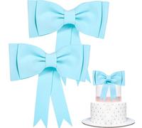 Decoración Lazo Tarta 2 Piezas Lazo para Adornar Tarta, Cake Topper Cumpleaños Rojo/Rosa/Azul Vintage Decora Pastel para Boda, Bautizo (Azul)