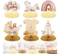 Decoracion Mesa Baby Shower Niña 6 Piezas, Centros de Mesa Decoración Baby Shower, 3D Decoración Adorno Mesa Base Panal para Bebé Fiesta, Recién Nacida, Cumpleaños