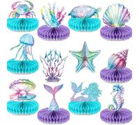 Decoración Mesa Sirenita,10 Panales de Miel - Tema Submarino con Medusa, Caballito de Mar & Conchas - Centros de Mesa para Fiestas Infantiles, Cumpleaños de Sirenas y Decoración Submarina