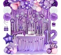Decoración morada para 12º cumpleaños, Set de fiesta para niñas, Guirnalda Happy Birthday, Globos, Cortina morada, Banda, Pompones, Espiral colgante, Suministros para fiesta de princesas