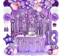 Decoración morada para 13º cumpleaños, Set de fiesta para niñas, Guirnalda Happy Birthday, Globos, Cortina morada, Banda, Pompones, Espiral colgante, Suministros para fiesta de princesas