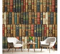 Decoración Mural Rojo Parduzco Libros Antiguos Papel Pintado Arte Estético 3D Murales Seda Material Para Fotográfico Tapiz Salón Dormitorio Cocina Decoración Del Hogar,250X170Cm