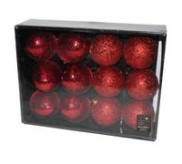 Decoración Navideña Bolas Caja De 12 Perlas Y Lentejuelas 80MM - ROJO