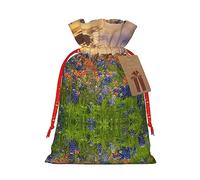 Decoración navideña, bolsa de regalo con cordón, bolsas de regalo de Navidad y cumpleaños, bolsas de regalo reutilizables multiusos. Paisaje de Texas Bluebonnets