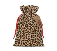 Decoración navideña, bolsa de regalo con cordón, bolsas de regalo de Navidad y cumpleaños, bolsas de regalo reutilizables multiusos. Divertido estampado de leopardo