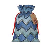 Decoración navideña,Bolsa de regalo con cordón,Bolsas de regalo de Navidad y cumpleaños,Bolsas de regalo reutilizables multiusos. Denim azul degradado
