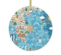Decoración navideña con diseño de mapa de Grecia, árbol de Navidad de Papá Noel, redondo, para colgar, regalos de recuerdo