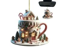 Decoración navideña con forma de taza para casa, decoración de coche navideña, colgante festivo acrílico 2D para interiores, casa, fiesta, pasillo, dormitorio, jardín, exterior y patio