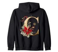Decoración navideña de Flor de Pascua Dorada con Letra C Sudadera con Capucha