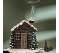 Decoración navideña de invierno, casa de Navidad con conos, quemador de incienso rústico invernal con 2 conos de incienso (A)
