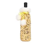 Decoración navideña para botella de vino europea y con lentejuelas, cubierta de felpa con cordón, cubierta de vino para hotel, comedor, vestido (color dorado)