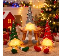Decoración navideña para interiores, 3 duendes de Navidad, con luces LED, figuras de peluche con luces LED, muñecos enanos iluminados para mesa de Navidad (B)