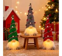 Decoración navideña para interiores, 3 unidades de duendes de Navidad iluminados con luces LED, figuras de gnoble de peluche con iluminación para decoración de mesa de Navidad (A)