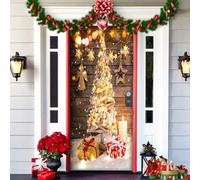 Decoración Navideña Para Puerta De Entrada 2024, Cubierta De Puerta Elástica Navideña, Decoraciones Navideñas Para Puerta De Entrada Al Aire Libre (J,91 * 203CM)