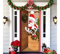 Decoración Navideña Para Puerta De Entrada 2024, Cubierta De Puerta Elástica Navideña, Decoraciones Navideñas Para Puerta De Entrada Al Aire Libre (C,91 * 203CM)