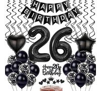 Decoración Negros 26 Cumpleaños, Globos 26 cumpleaños, Decoración Tarta Negros Cumpleaños 26 Años Hombre, Decoracion 26 Cumpleaños Hombre Mujer, Globos Deco Negros 26 Cumpleaños