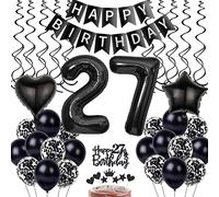 Decoración Negros 27 Cumpleaños, Globos 27 cumpleaños, Decoración Tarta Negros Cumpleaños 27 Años Hombre, Decoracion 27 Cumpleaños Hombre Mujer, Globos Deco Negros 27 Cumpleaños