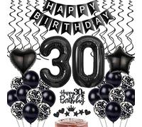 Decoración Negros Globos Tarta Cumpleaños 30 Años Hombre y Mujer, Deco Negros