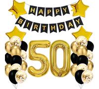 Decoración para 50 cumpleaños, 50 años, color negro y dorado, guirnalda de confeti, globos dorados y negros, decoración de fiesta de cumpleaños