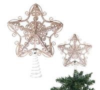 Decoración para árbol de Navidad de 14,5 cm, diseño de Estrella con Purpurina de Oro Rosa, inastillable, para decoración de árbol de Navidad, Corona de árbol de Navidad, Adorno de día Festivo