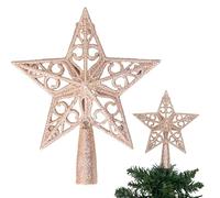 Decoración para árbol de Navidad de 14,5 cm, diseño de Estrella con Purpurina de Oro Rosa, inastillable, para decoración de árbol de Navidad, Corona de árbol de Navidad, Adorno de día Festivo