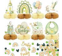 Decoración para baby shower, 8 unidades, color verde, decoración de mesa con cigüeña, diseño de confeti para bebé, panal de abejas, decoración de mesa para baby showers y baby showers