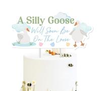 Decoración para baby shower con diseño de ganso de Silly Goose con texto en inglés "A Silly Goose Will Soon on the Loose Cake Topper Farm Animal Goose Goose Baby Shower Party Supplies