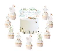 Decoración para baby shower con diseño de ganso tonto, con texto en inglés "A Silly Goose Will Soon on the Loose Cake Toppers Goose Green Farm Animal Baby Shower Decor for Boys Girls Tonly Goose Baby
