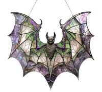 Decoración para colgar, Bat, decoración de murciélago de Halloween, colgante colorido, 20 x 18,3 cm/7,87 x 7,2 pulgadas acrílico Stained Glass Sun Catcher para patio, decoración de bate para patio