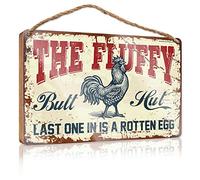 Decoración para colgar en la pared de los hombres, cartel de gallinero con texto en inglés "The Fluffy Butt Hut Last One In Is A Rotten Egg", decoración de balcón de madera para puerta delantera (15 x