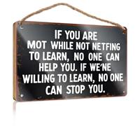 Decoración para colgar en la puerta delantera con texto en inglés "If You Are Not Willing To Learn, No One Can Help You", divertidos letreros de baño para el día del jefe (23 x 35 cm)