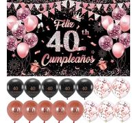 Decoración para Cumpleaños 40 Escrita en Español 1 Pancarta Feliz Cumpleños 40 Photocall 40 Cumpleaños Decoración 40 Años Negro Rosa Happy Bithday Fondo Cartel con Globos para Cumpleaños