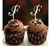 Decoración para cupcakes con inicial F de una sola letra para boda, compromiso, fiesta, decoración rústica, reutilizable, corona botánica, personalizable, cualquier inicial, regalo de boda, 6 unidades
