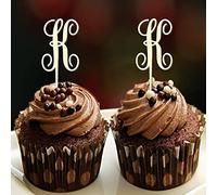 Decoración para cupcakes con inicial K para bodas, monograma, nombre, corona floral, divertida para boda, aniversario, fiesta, decoración reutilizable, personalizable, 26 letras, regalo de boda, 6
