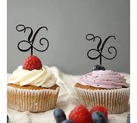 Decoración para cupcakes con inicial Y de una sola letra, monograma, nombre, cuernos, flecha, flores, rosa, país, para decoración de boda, aniversario, reutilizable, personalizable, 26 letras, regalos