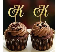 Decoración para cupcakes con letra K, monograma inicial de apellido, corona botánica, elegante para bodas, compromisos, fiestas, decoración reutilizable, personaliza tus propios adornos para cupcakes