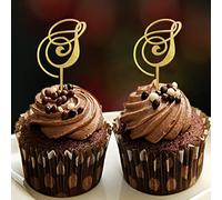 Decoración para cupcakes con letra S, monograma inicial de apellido para boda, compromiso, decoración de pasteles, elegante corona de flores personalizada, 26 letras, regalos de despedida de soltera