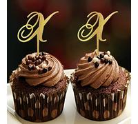 Decoración para cupcakes con letra única en X, monograma con nombre, corona floral, país para boda, despedida de soltera, decoración reutilizable, personalizable, 26 letras, regalo de despedida de
