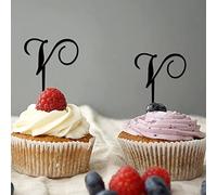 Decoración para cupcakes con letra V, monograma inicial de apellido, corona floral rústica para boda, compromiso, fiesta, recuerdos, reutilizable, personaliza tus propios adornos para cupcakes