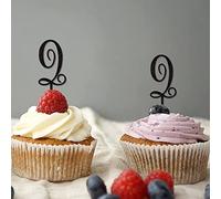 Decoración para cupcakes con monograma de letra Q con inicial de una sola letra negra con purpurina para decoración de aniversario de boda, romántico, reutilizable, corona floral, para elegir, diseño