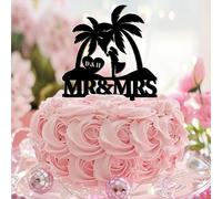 Decoración para cupcakes con temática de playa Mr & Mrs Tropical Engagement Script Font Birthday Cupcake Topper for Nuptial Baby Shower Baking Postre Decoraciones Linda Personalizada Nombre Fecha