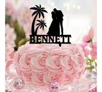 Decoración para cupcakes con temática de playa Mr & Mrs Tropical Engagement Script Font Cupcake Topper para graduación, cumpleaños, pastelería, decoración personalizable, lindo nombre personalizado