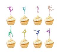 Decoración para cupcakes de gimnasia, juego de 48 piezas con purpurina, 8 diseños únicos, púas de bambú de grado alimenticio, ideales para fiestas de cumpleaños, pasteles, postres y más